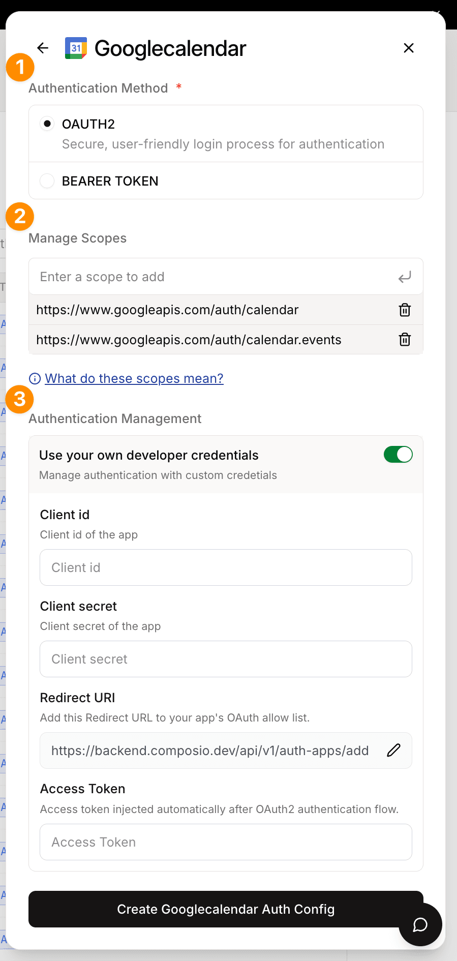 Auth Config Settings